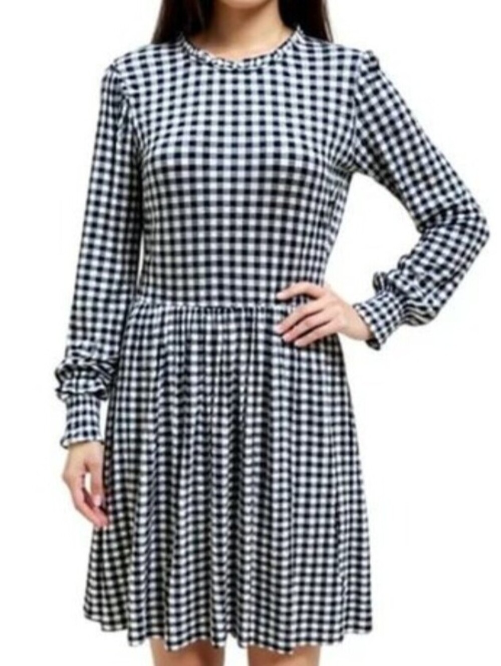 DRAPER JAMES blue white navy checkered long sleeve dress sz L